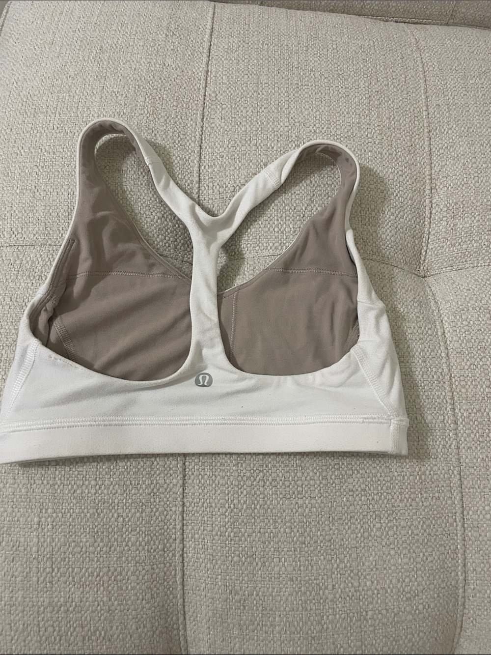 lululemon athletica White Racerback Sports Bra with Taupe Interior